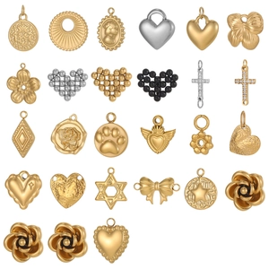Colgantes vintage de acero inoxidable con corazón y rosa para joyería DIY