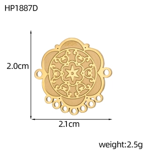 Detail view of a 2.1cm gold flower pendant with seven hanging loops for jewelry making