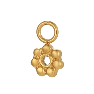 Detailed view of vintage gold stainless steel rose flower pendant with polished finish
