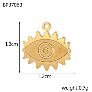 Detail eines 1,2 cm Sonnenauge-Anhängers aus Gold-Edelstahl mit Größe und Gewichtsangaben