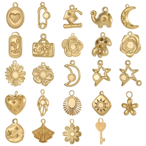 Collection of 24 assorted gold stainless steel DIY pendants for jewelry making
