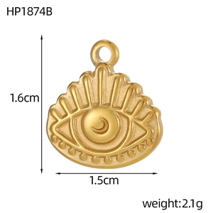 Detailed view of a gold stainless steel star and moon pendant with size 1.5cm by 1.6cm