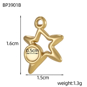 Detailed view of a gold star charm pendant with dimensions 1.6cm by 1.5cm for DIY jewelry
