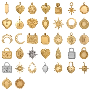Retro stainless steel geometric heart and coin pendants collection in gold finish