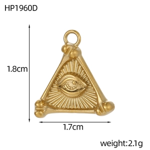 Golden triangle all-seeing eye pendant with measurements 1.8cm x 1.7cm and weight 2.1g
