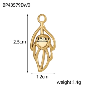 French style gold stainless steel feather pendant with DIY circular tray 25mm height