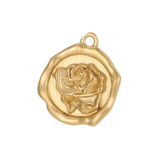 Colgante rosa dorada estilo sello de cera vintage en acero inoxidable minimalista