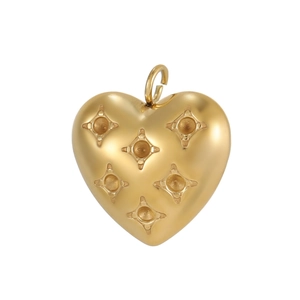 Minimalist gold stainless steel heart pendant with star-shaped gemstone settings