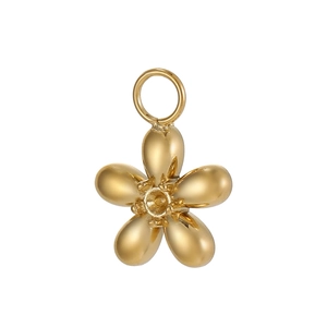 Polished gold flower pendant with five petals and center bezel for jewelry making