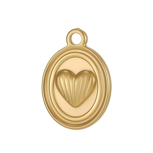 Golden oval pendant with textured 3D heart design on a clean white background