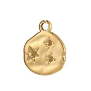 French minimalist gold stainless steel irregular round pendant with star embossing