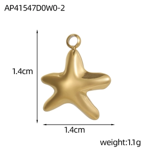 Polierter goldener Seestern-Anhänger, Größe 1.4cm x 1.4cm, mit oberer Schlaufe