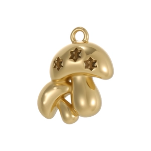 Polished gold mushroom pendant featuring hollow star cutouts and shiny metallic finish
