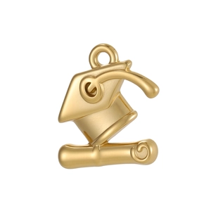 Gold graduation cap and scroll pendant made of vacuum plated stainless steel for DIY jewelry