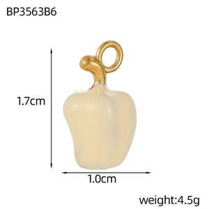 Detail view of cream enamel pepper pendant with dimensions and weight measurements