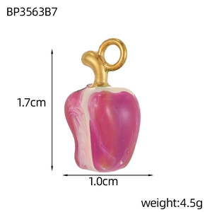 Detailed view of pink and white apple pendant with size 1.7x1.0cm and weight 4.5g