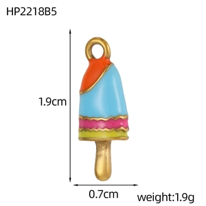 Detail showing dimensions of the enamel ice cream pendant in 1.9cm height and 0.7cm width