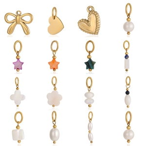 French Elegant Gold Plated Stainless Steel DIY Pendant Charms Heart Star Flower Shell Artificial Pearl Bead For Necklace Jewelry Making