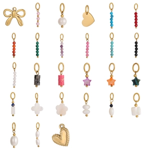 Elegant stainless steel charms collection with gold star, pearls and colorful beads