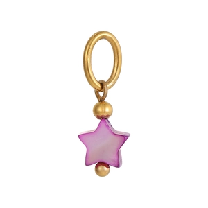 Detailed view of a gold-plated stainless steel star charm with purple shell finish