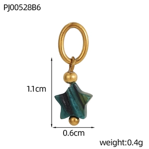 Detailed view of 1.1cm star pendant in green marble stone with gold metal bead and hook