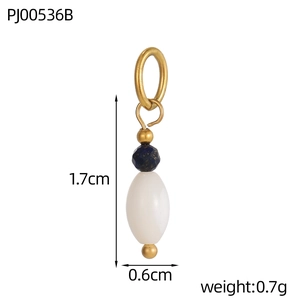 Detail view of natural stone bead pendant showing size 1.7cm x 0.6cm and gold ring