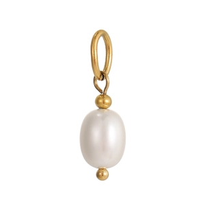 Detail of white pearl charm with gold plated metal ring for DIY necklace earring