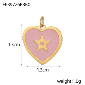 Pink enamel heart pendant with gold star detail, size 1.3cm x 1.3cm, weight 1.0g