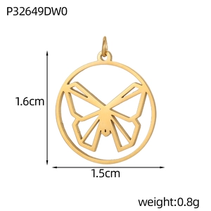 Spécifications de taille du pendentif papillon doré montrant 1,6cm de hauteur et poids