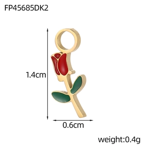 Red enamel rose flower pendant in gold finish for DIY jewelry necklaces and bracelets