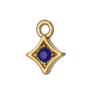 Macro di pendente a rombo placcato oro con zircone blu navy e castone a griffe