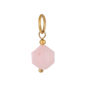 Roze zeshoekige stenen hanger met gouden kralen en een grote ophanglus