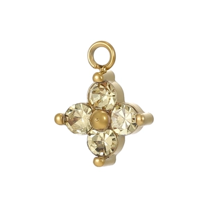 Detail view of champagne zircon quatrefoil flower pendant in gold finish for DIY jewelry