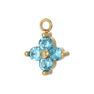 Detail of light blue zircon star flower pendant in gold finish for DIY jewelry