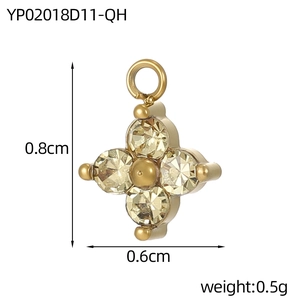 Golden clover pendant with champagne crystals, size 0.8x0.6cm for DIY jewelry making