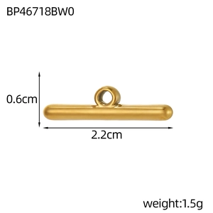 Polished gold stainless steel T-bar toggle clasp for jewelry making with dimensions