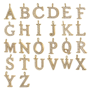 Pendentifs en Acier Inoxydable 26 Lettres Anglaises A-Z Zircon Charms Dorés DIY pour Fabrication de Colliers Bracelets Femmes