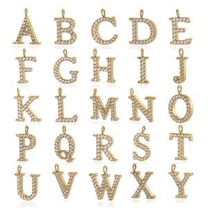 Lot de 25 pendentifs alphabet plaqués or sertis de zircons brillants pour bijoux