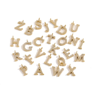 Lot de 26 pendentifs lettres dorées en acier inoxydable avec pavage en zircone cubique