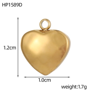 Gepolijste gouden roestvrijstalen hartvormige hanger met afmetingen van 1,2 cm bij 1,0 cm