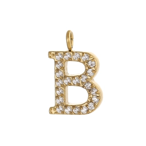 Pendentif lettre B doré avec sertissage pavé brillant pour création de bijoux