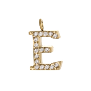 Pendentif lettre E en acier inoxydable doré avec zircons pour colliers DIY