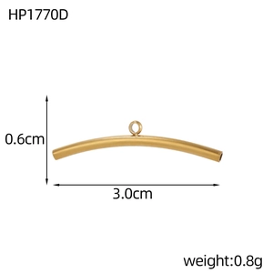 Detailed view of golden curved tube jewelry pendant with dimensions 3.0cm and 0.6cm