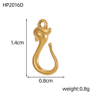 Detailed view of golden spiral hook pendant showing 1.4cm dimensions and matte texture