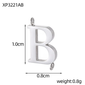 Detail of silver letter B charm for jewelry making with height and weight dimensions