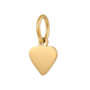 Polished gold heart charm pendant in stainless steel with a high-gloss mirror finish
