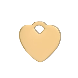 Detailed close-up of a minimalist polished gold heart-shaped metal pendant charm