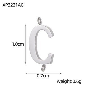 Polished stainless steel letter C pendant charm with double holes for DIY jewelry
