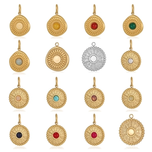 Vintage Edelstahl Rund Anhänger Ohne Kette Mit Naturstein Für DIY Schmuckherstellung Französisch Retro Goldene Charms Für Damen