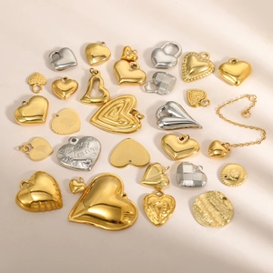 Polished heart shaped stainless steel pendants for DIY necklaces and bracelets